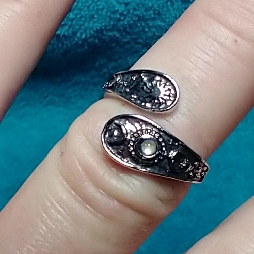 Silvertone sun moon aurora adjustable ring